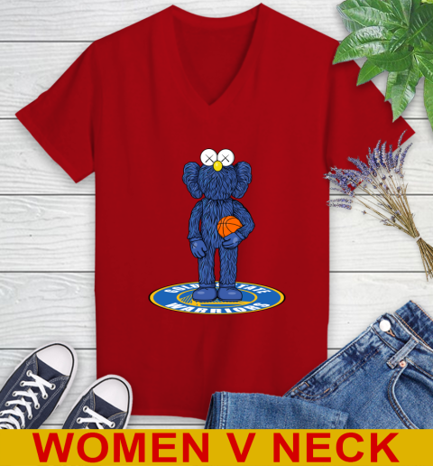 NBA Basketball Golden State Warriors Kaws Bff Blue Figure Shirt Women's V-Neck T-Shirt - Image 13
