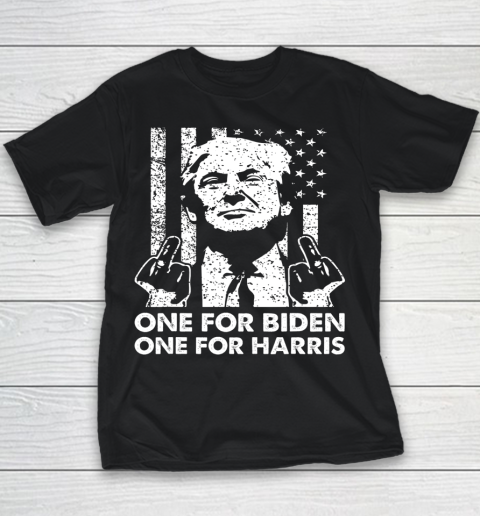Trump Middle Finger One For Biden One For Harris Youth T-Shirt