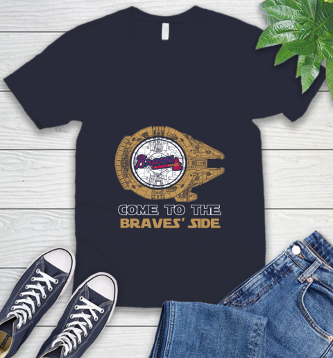 MLB Come To The Atlanta Braves Side Star Wars Baseball Sports V-Neck T-Shirt 2