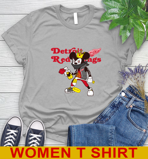 Detroit Red Wings NHL Hockey Mickey Peace Sign Sports Women's T-Shirt 5
