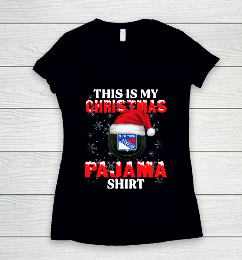 New York Rangers This Is My Christmas Pajama Shirt NHL Women's V-Neck T-Shirt
