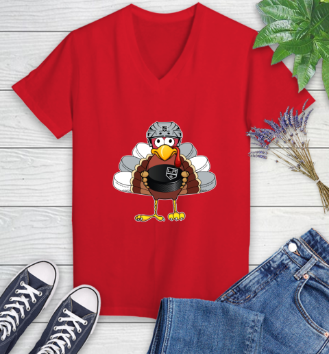 Los Angeles Kings Turkey Thanksgiving Day Women's V-Neck T-Shirt 12