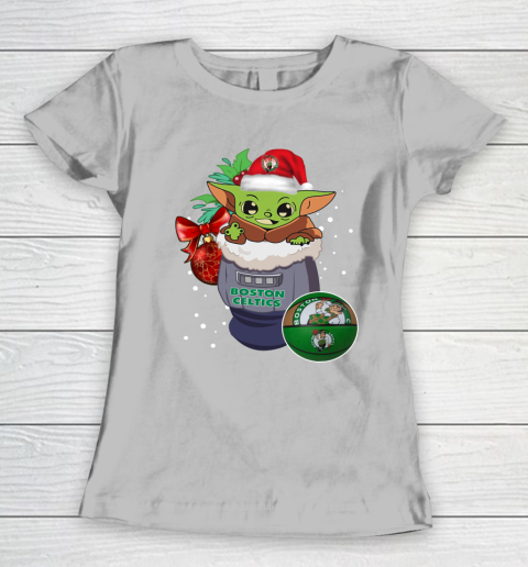 Boston Celtics Christmas Baby Yoda Star Wars Funny Happy NBA Women's T-Shirt 6