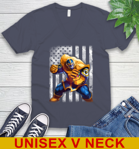 NBA Basketball Indiana Pacers Thanos Marvel American Flag Shirt V-Neck T-Shirt 7