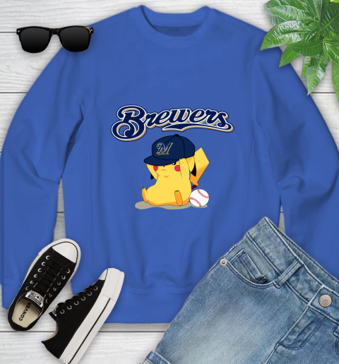 MLB Pikachu Baseball Sports Milwaukee Brewers Youth Sweatshirt 8