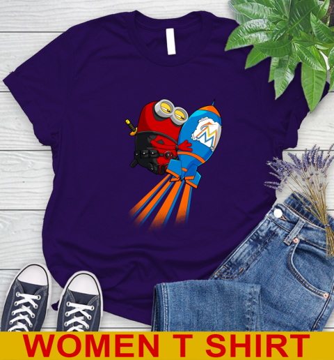 MLB Baseball Miami Marlins Deadpool Minion Marvel Shirt Women's T-Shirt 4