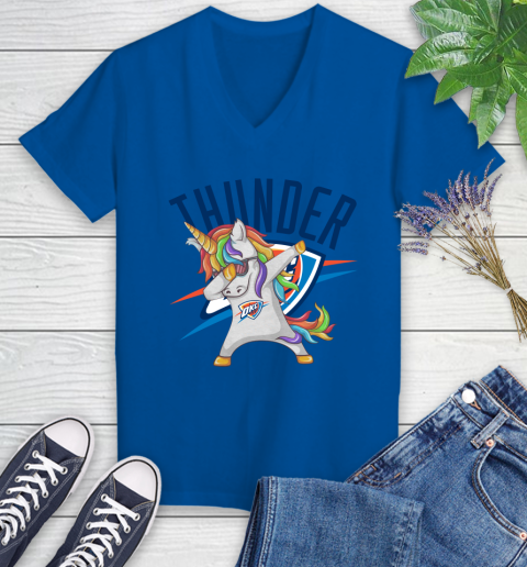 Oklahoma City Thunder NBA Basketball Funny Unicorn Dabbing Sports Women's V-Neck T-Shirt 10