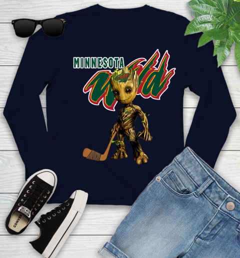 Minnesota Wild NHL Hockey Groot Marvel Guardians Of The Galaxy Youth Long Sleeve 3