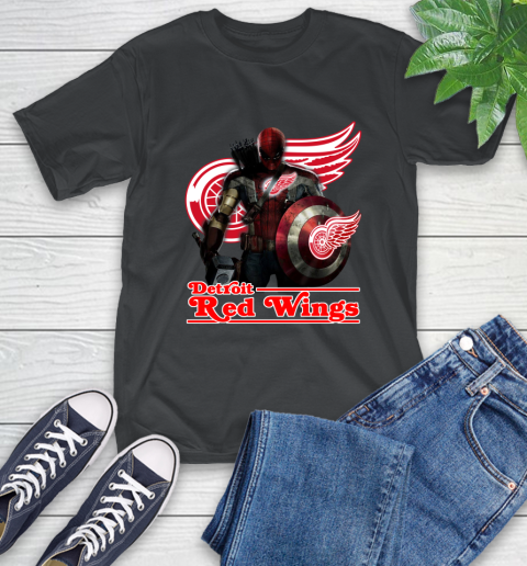 NHL Captain America Thor Spider Man Hawkeye Avengers Endgame Hockey Detroit Red Wings T-Shirt 2