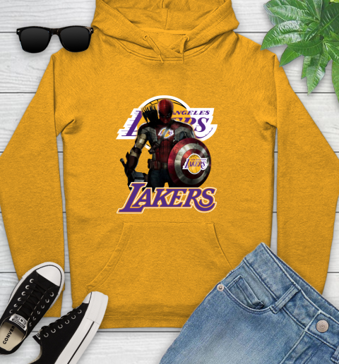 Los Angeles Lakers NBA Basketball Captain America Thor Spider Man Hawkeye Avengers Youth Hoodie 3