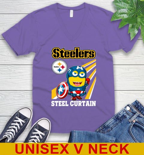 NFL Football Pittsburgh Steelers Captain America Marvel Avengers Minion Shirt V-Neck T-Shirt 8