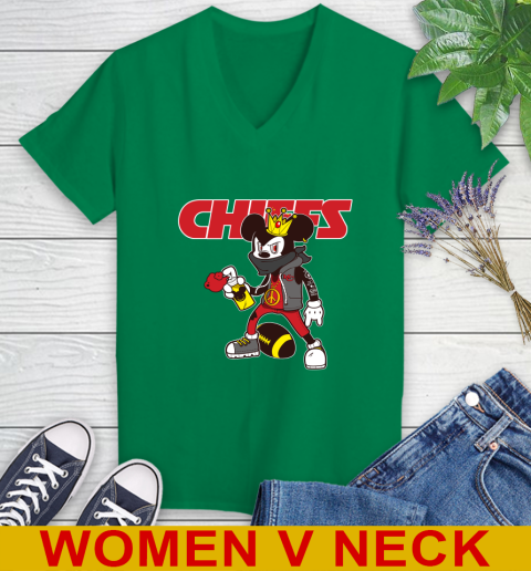 Kansas City Chiefs NFL Football Mickey Peace Sign Sports Women's V-Neck T-Shirt 6