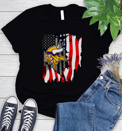 Minnesota Vikings NFL Football American Flag Women's T-Shirt