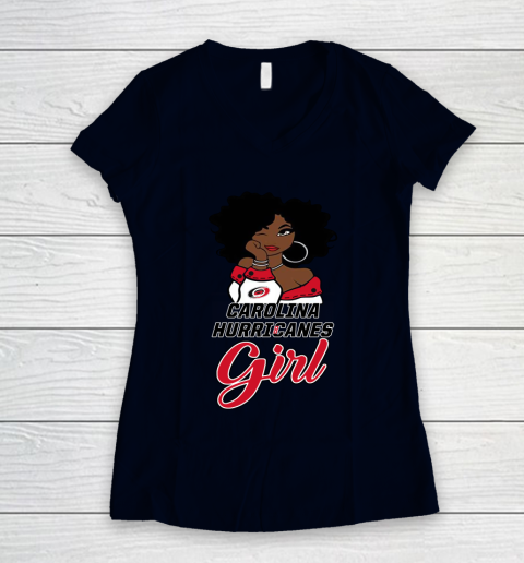 Carolina Hurricanes Girl NHL Women's V-Neck T-Shirt 3