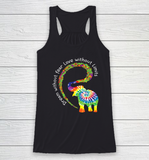 Dream Without Fear Love Elephant LGBT Pride Tie Dye Racerback Tank