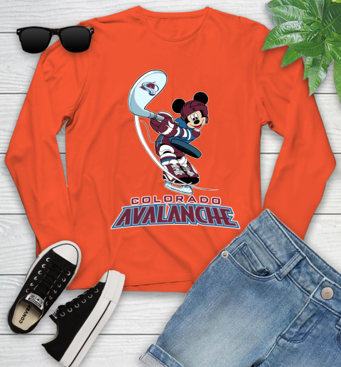 NHL Hockey Colorado Avalanche Cheerful Mickey Mouse Shirt Youth Long Sleeve 4