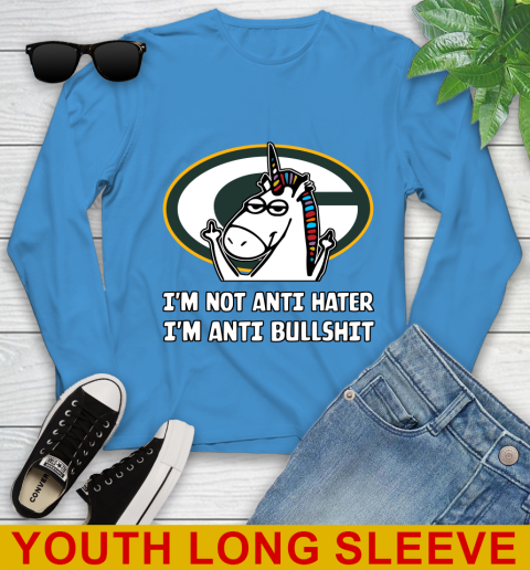 Green Bay Packers NFL Football Unicorn I'm Not Anti Hater I'm Anti Bullshit Youth Long Sleeve 8