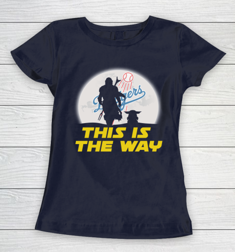 Los Angeles Dodgers MLB Baseball Star Wars Yoda And Mandalorian This Is The Way Women's T-Shirt 2