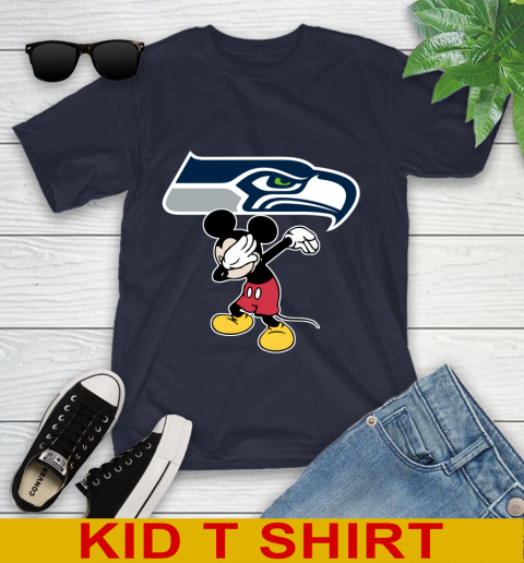Seattle Seahawks NFL Football Dabbing Mickey Disney Sports Youth T-Shirt 3