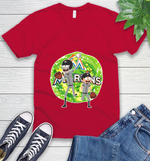 MLB Miami Marlins Rick And Morty Baseball Sports V-Neck T-Shirt 8