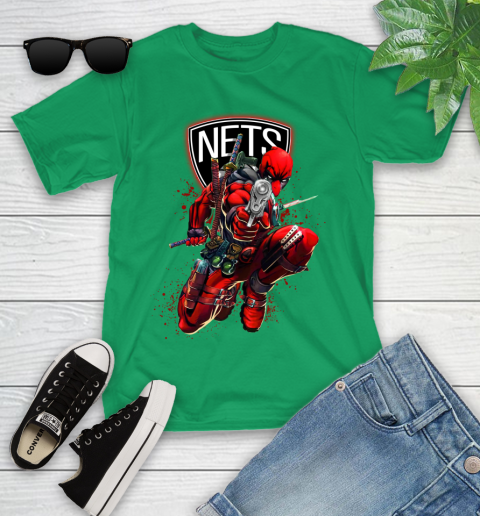 NBA Deadpool Marvel Comics Sports Basketball Brooklyn Nets Youth T-Shirt 6