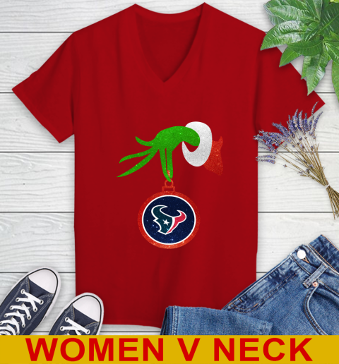 Houston Texans Grinch Merry Christmas NFL Football Women's V-Neck T-Shirt 12