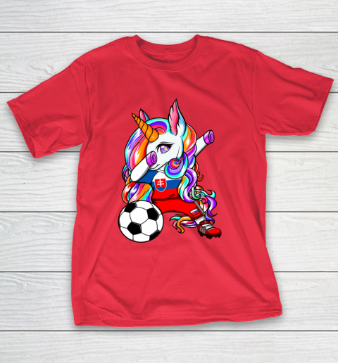 Dabbing Unicorn Slovakia Soccer Fans Jersey Slovak Football T-Shirt 10