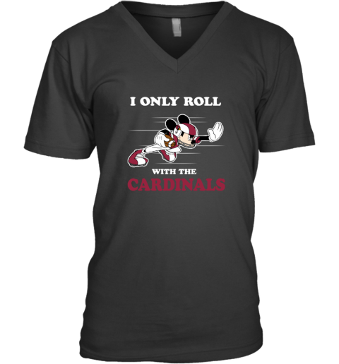 NFL Mickey Mouse I Only Roll With Arizona Cardinals Men's V-Neck T-Shirt