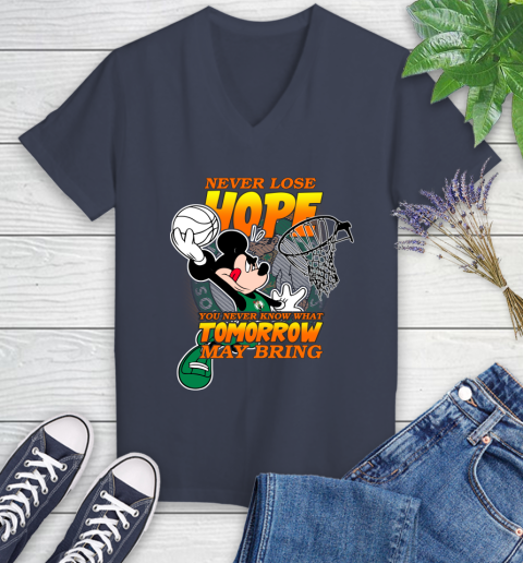Boston Celtics NBA Basketball Mickey Disney Never Lose Hope Women's V-Neck T-Shirt 12
