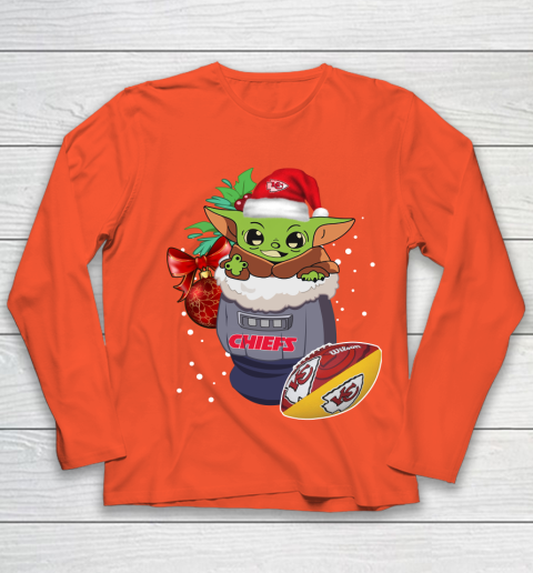 Kansas City Chiefs Christmas Baby Yoda Star Wars Funny Happy NFL Youth Long Sleeve 4