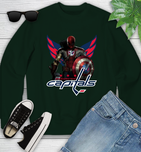 NHL Captain America Thor Spider Man Hawkeye Avengers Endgame Hockey Washington Capitals Youth Sweatshirt 10