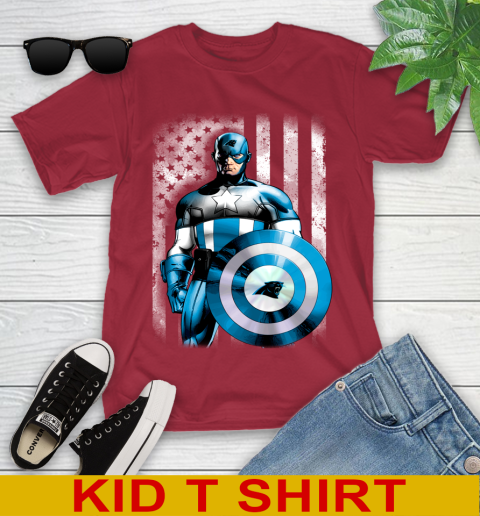 Carolina Panthers NFL Football Captain America Marvel Avengers American Flag Shirt Youth T-Shirt 12