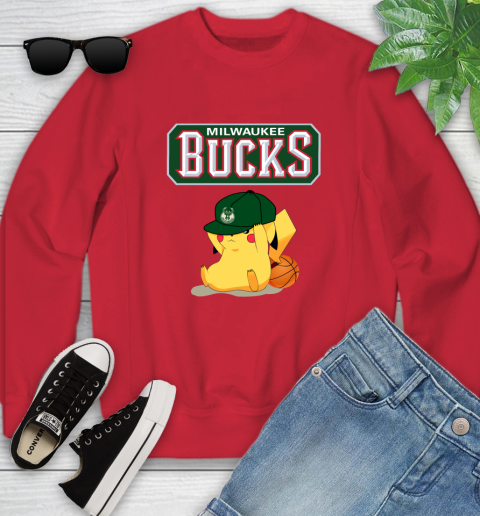 NBA Pikachu Basketball Sports Milwaukee Bucks Youth Sweatshirt 9