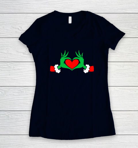 Funny Elf With Cute Heart Hands Style Christmas Costumes Women's V-Neck T-Shirt - Image 3