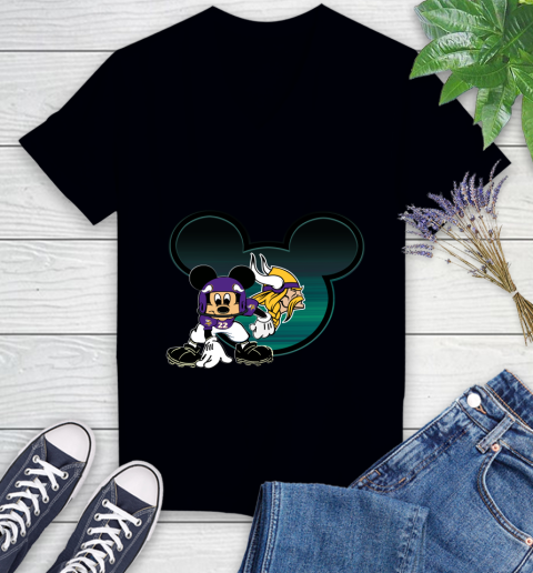 NFL Minnesota Vikings Mickey Mouse Disney Football T Shirt Women's V-Neck T-Shirt 2