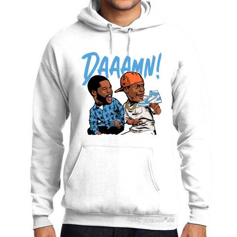 Air Jordan 1 Off White UNC Matching Sneaker Shirt Daaamn Meme Blue And White Sneaker White Tshirt