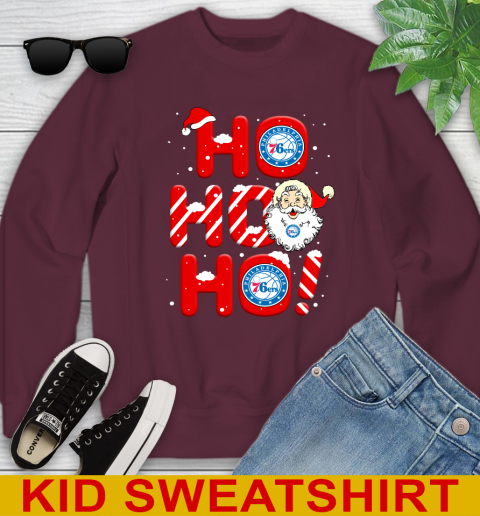 Philadelphia 76ers NBA Basketball Ho Ho Ho Santa Claus Merry Christmas Shirt Youth Sweatshirt 4