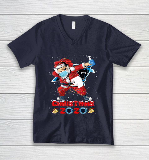 Carolina Panthers Funny Santa Claus Dabbing Christmas 2020 NFL V-Neck T-Shirt 2
