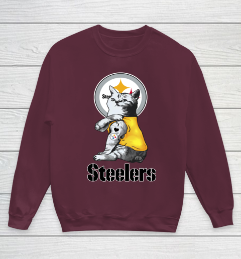 NFL Football My Cat Loves Pittsburgh Steelers Youth Sweatshirt 4