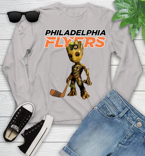 Philadelphia Flyers NHL Hockey Groot Marvel Guardians Of The Galaxy Youth Long Sleeve 12