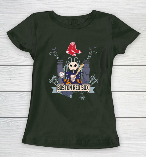 MLB Boston Red Sox Baseball Jack Skellington Halloween Women's T-Shirt 4