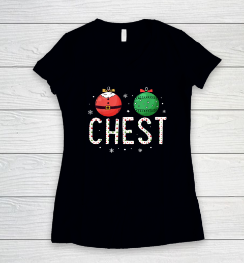 Chest Nuts Matching Funny Christmas Couples Women's V-Neck T-Shirt