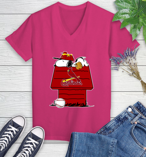 MLB St.Louis Cardinals Snoopy Woodstock The Peanuts Movie Baseball T Shirt Women's V-Neck T-Shirt 9
