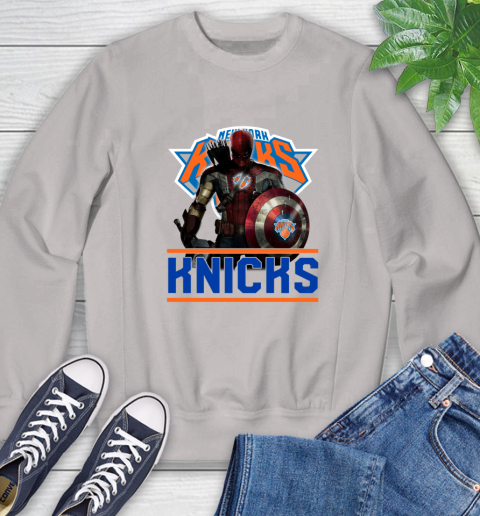 New York Knicks NBA Basketball Captain America Thor Spider Man Hawkeye Avengers Sweatshirt 12