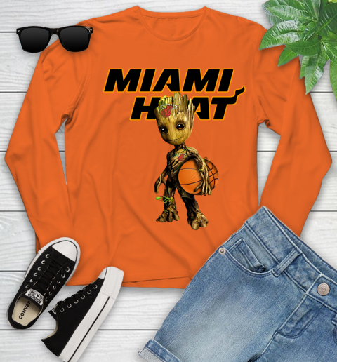 Miami Heat NBA Basketball Groot Marvel Guardians Of The Galaxy Youth Long Sleeve 4