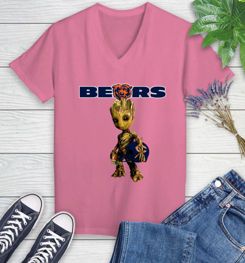 Chicago Bears NFL Football Groot Marvel Guardians Of The Galaxy Women's V-Neck T-Shirt 13