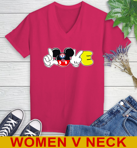 Texas Rangers MLB Baseball Love Mickey Disney Sports Women's V-Neck T-Shirt - Image 11