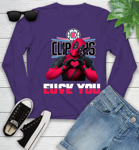 NBA LA Clippers Deadpool Love You Fuck You Basketball Youth Long Sleeve 4
