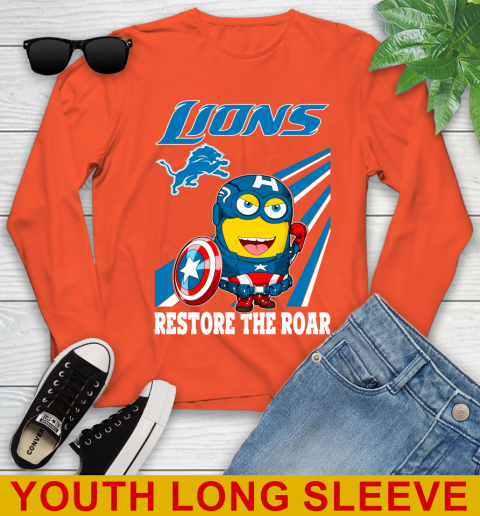 NFL Football Detroit Lions Captain America Marvel Avengers Minion Shirt Youth Long Sleeve 3