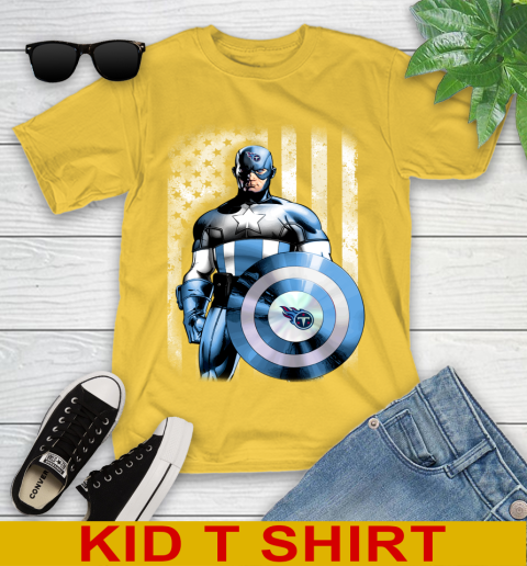 Tennessee Titans NFL Football Captain America Marvel Avengers American Flag Shirt Youth T-Shirt 9